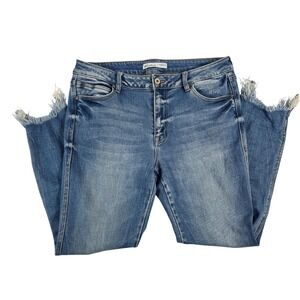 Kan Can Jeans Women's Size 28 Medium Wash Distressed Frayed Hem Skinny